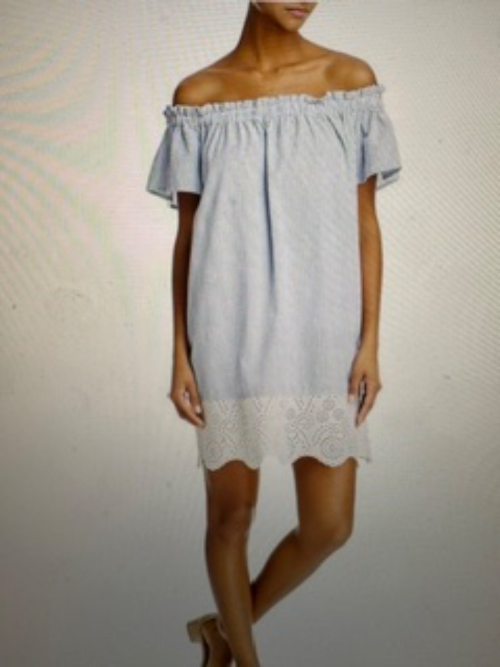 EUC! Worn 3x- French Connection Off-the-Shoulder Seersucker & Eyelet Dress, XS